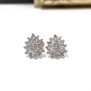 10k Solid Yellow Gold Genuine Diamond Cluster Petite Stud Earrings